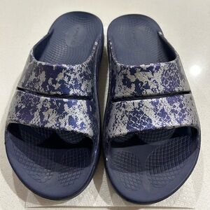Navy and Silver Slide Sandals